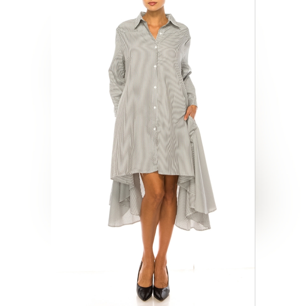 Vivid Long Sleeve Button-Down Shirt Dress. 5268
